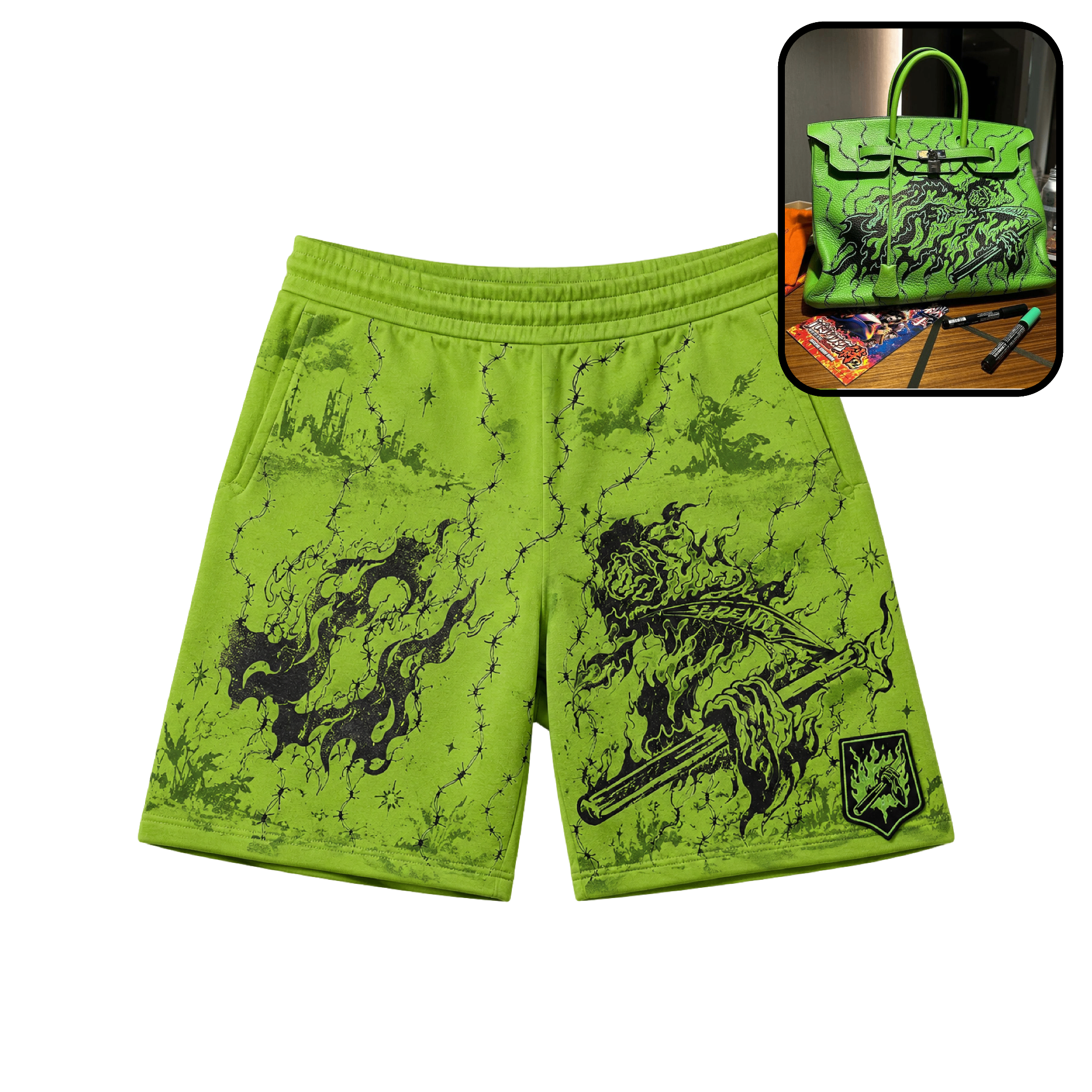 Serenity green flame shorts